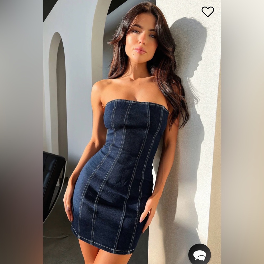 Strapless Dark Denim Bodycon Dress - Women